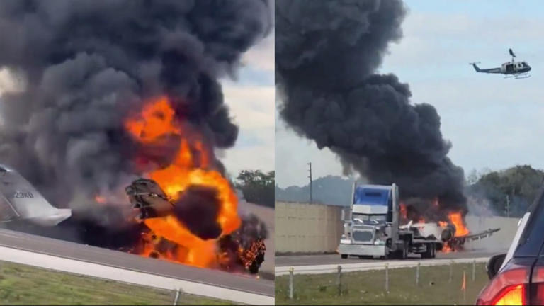 Two killed in explosion after plane crashes into car on busy Florida highway