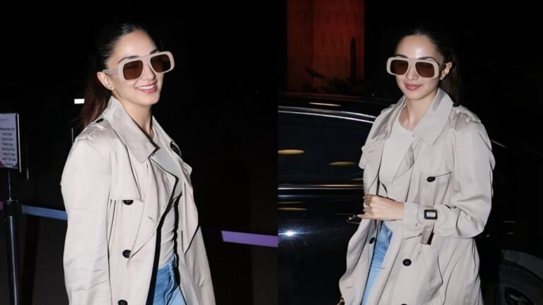 As Kiara Advani departs for Cannes wearing a chic beige trench coat and pants, she sets the standard for airport style. Observe